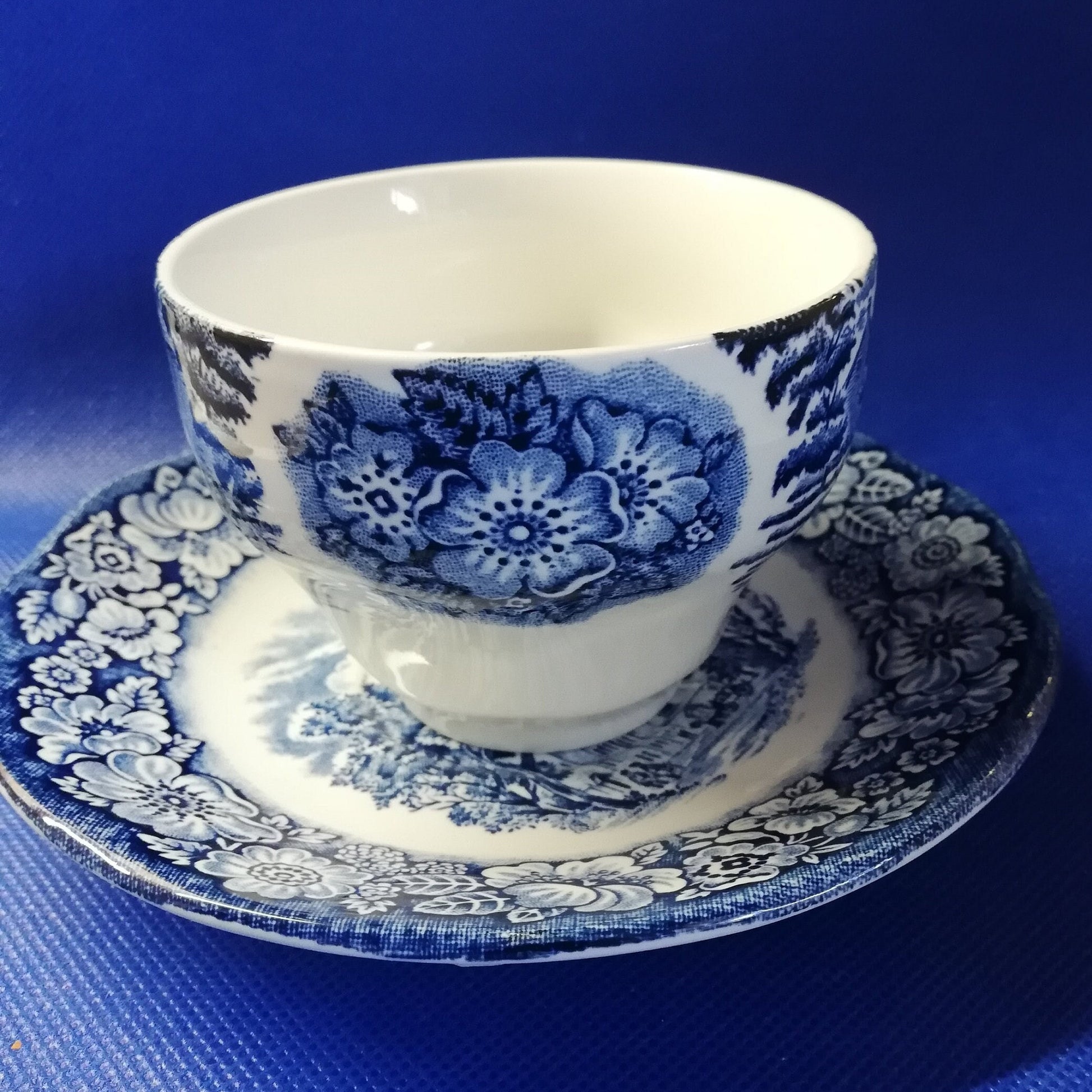 Liberty Blue cup and saucer - Historic colonial old church scenes - Paul Revere