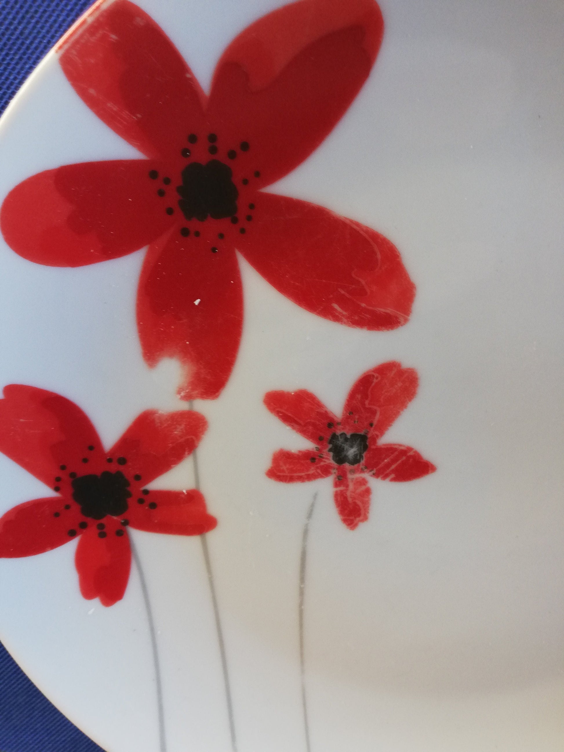 Large white dinner plate with a red poppy design originally made for wilko stores 10 3/4" diameter