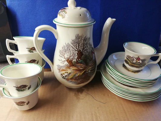 Adams sporting scene coffee set with 6 cups, saucers and side plates